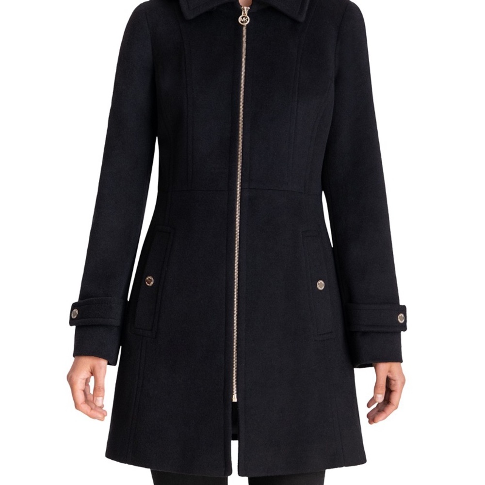 Michael Kors Navy Blue Wool Coat with Removable Hood